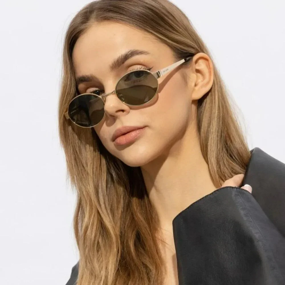 NEW Saint Laurent SL692 003 Gold Green Oval Women Sunglasses - Picture 4 of 15